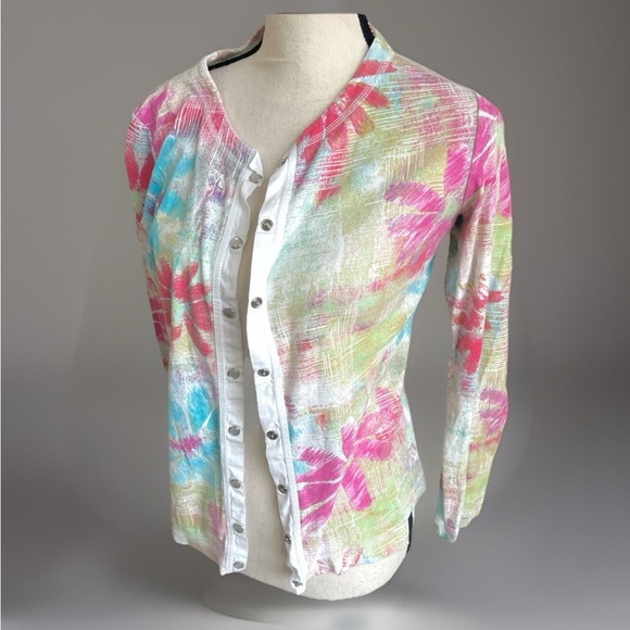 Fresh Produce Long Sleeve Shirt Size XS Pearl Snap Pastel Colorful Floral Print - Picture 2 of 7